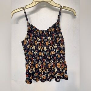 SO Navy Blue &Floral Smocked Ribbed Cami Tank Top Woman’s Size Small NWOT